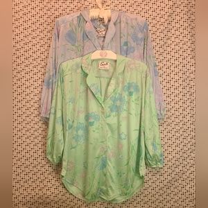 Vintage SODI 2pk Silky Satin Floral Blouse Bundle Size 14 (Lg)